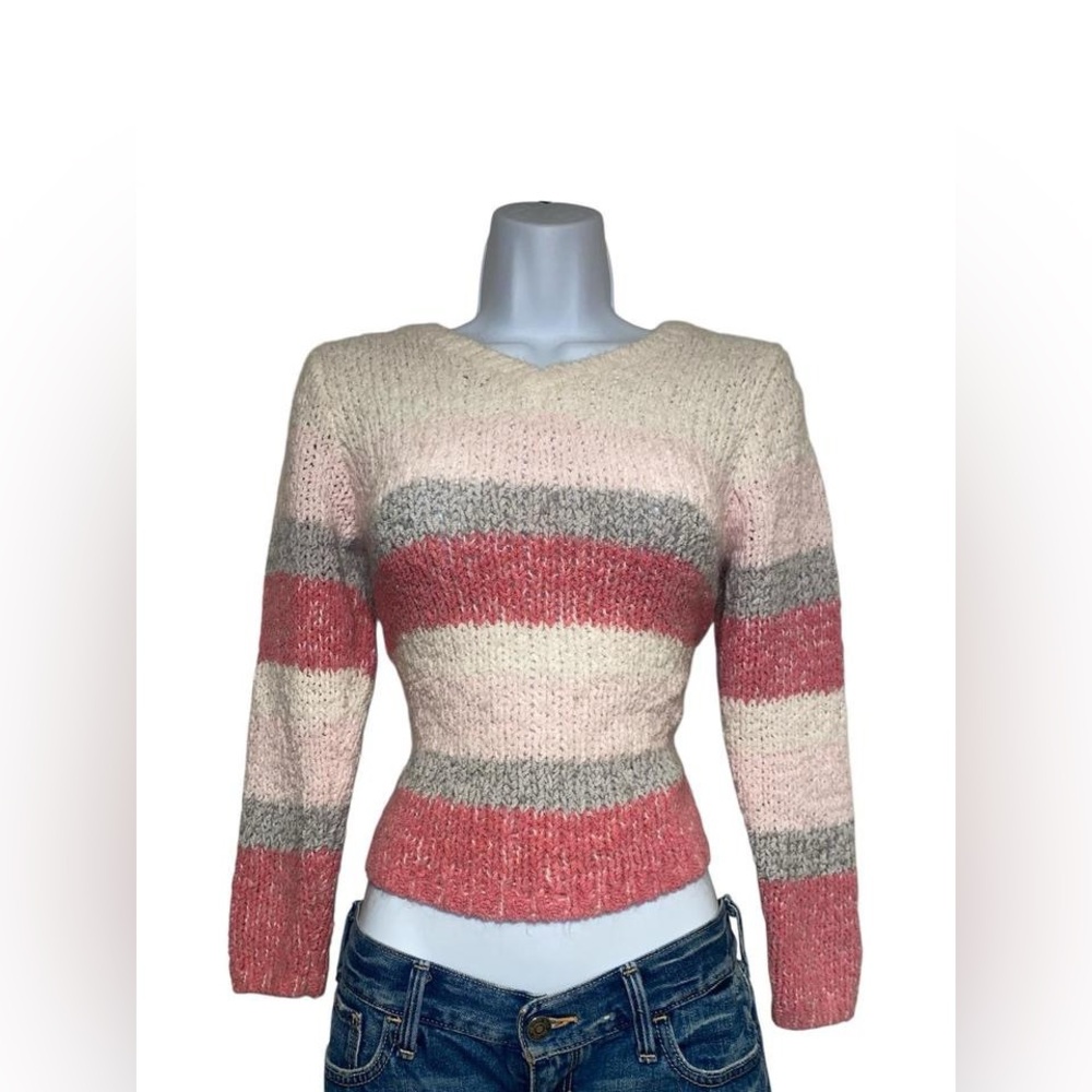 Y2k pink, white and gray striped sweater